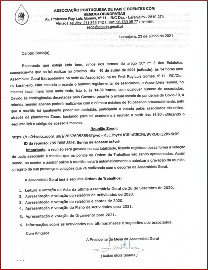 Convocatória Assembleia Geral Convocatória Assembleia Geral